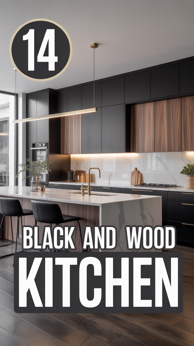 🖤 14 Black And Wood Kitchen